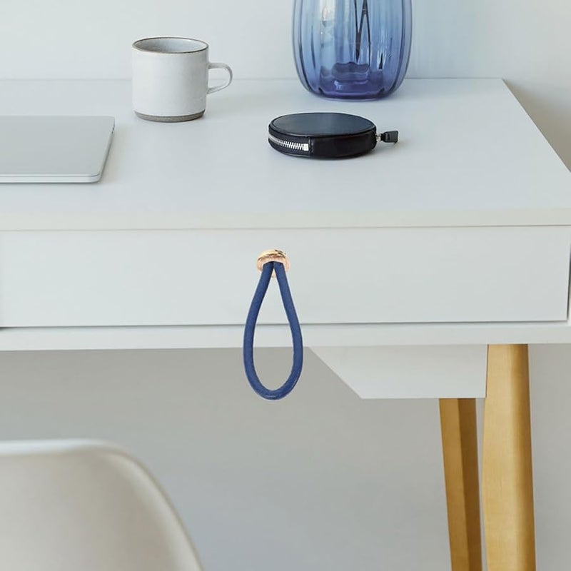 Navy Blue Leather Rope Pull Handles Gold Metal Ends For Cabinet Dresser Drawers - Image 5